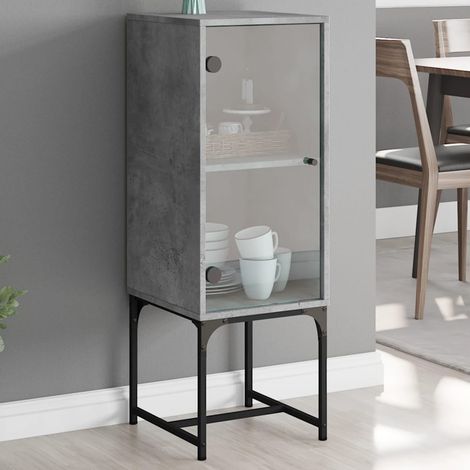 Beistellschrank mit Glastür Betongrau 35x37x100 cm