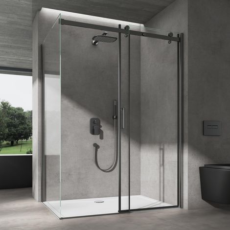 doporro Box Doccia 75x120x195cm con Piatto Doccia, Box Doccia a Nicchia con Porta Scorrevole Cabina Bagno Angolare Vetro Trasparente di Sicurezza ESG Ravenna19K,Bianco