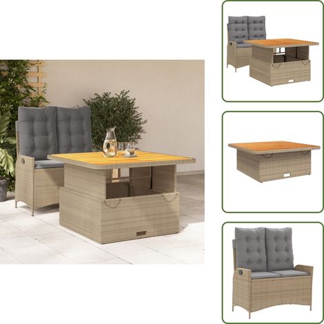 The Living Store Set comedor de jardín 2 pzas con cojines ratán sintético beige - Banco de jardín