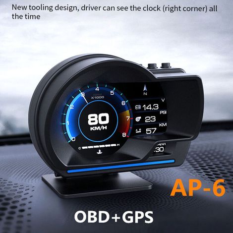 Display head-up per auto (HUD), diagnostica OBDII + GPS, visualizzazione di velocità, temperatura del liquido di raffreddamento e tensione, 9 schermate di visualizzazione (1/5)