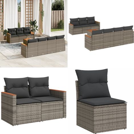 Salon de jardin 8 pcs avec coussins gris résine tressée - Ensemble Salon De Jardin - Mobilier De Jardin - Canapé Extérieur - Table De Jardin - Chaise Lounge - Home & Living (1/5)