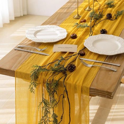Camino de mesa rústico de gasa con malla dorada de 6 piezas, 305 cm (10 pies), baby showers, cumpleaños, Decoración bohemia larga y transparente (1/5)