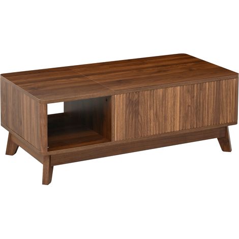 Tavolino da salotto con piano alzabile e vano portaoggetti in MDF finitura noce 95x48x50 cm MODENUIT (1/5)