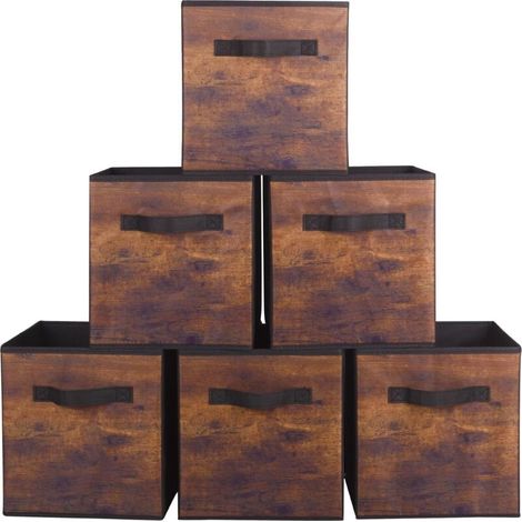 Aufbewahrungsboxen, faltbare Stoffaufbewahrungsboxen und Stoffschubladen für Schränke und Spielzeugaufbewahrung, 6er-Set (Vintage-Holzmaserung) (1/4)