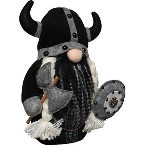 Zwergenpuppe, Wikingergnom, Zwergenkrieger, Plüschpuppe, Weihnachtsdekoration – 27 x 10 cm – Schwarz (1/4)