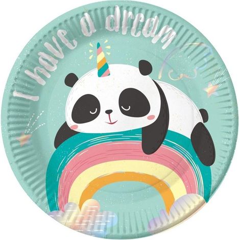 Platos de papel Dreamy Panda de 18 cm, 6 unidades