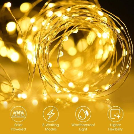 Guirlande Lumineuse Solaire,32M 300LED Guirlande Solaire Lumineuse Extérieur,8 Modes étanche Fil de Cuivre pour la Décoration Chambre Jardin Patio Soirée Fête Noël (Blanc Chaud,2 Pack) (1/4)