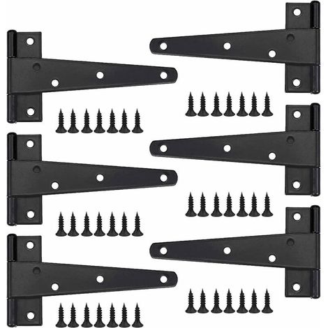 6 Stück Hochleistungs-Türscharniere, 6-Zoll-Türscharniere, schwarze T-förmige Scharniere mit Schrauben, Edelstahl-Flachscharniere, Eisentürscharniere, Hochleistungsscharniere für Türen, Fenster, Lager (1/4)