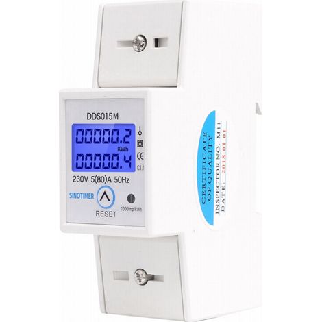Compteur Électrique LCD Monophasé 50Hz, Wattmètre Digital 5-80A, Monté sur Rail DIN, Protection Contre Surcharges (1/5)