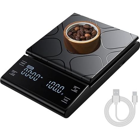 Balance de café avec minuterie, 5kg/0,1g balances de cuisine numérique USB rechargeable haute précision pour Espresso, café en fuite (1/5)