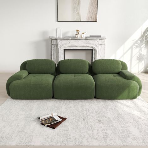 Canapé 3 places en velours côtelé haut de gamme, sans structure, design modulable, antidérapant, livré monté, accoudoirs ergonomiques et revêtement très élastique pour salon et chambre, vert (1/5)