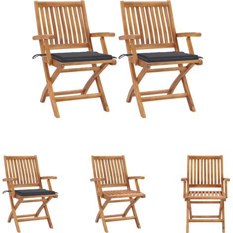 Terrassenstühle - vidaXL Gartenstühle 2 Stk. mit Anthrazit Kissen Massivholz Teak - Sitzkissen (1/5)