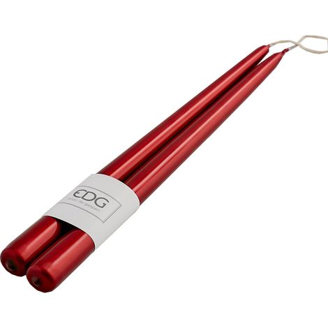 EDG Enzo De Gasperi Set 2 Candele a Stelo Rosso Metallizzato H30 Ø2,2 cm – Candele Decorative di Natale (1/2)