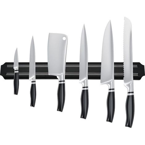 Porte couteau magnetique, barre aimantée porte couteaux, range couteaux cuisine magnétique en acier inoxydable noir porte barre à couteaux aimantée pour cuisine (38 cm)-INHHUB (1/5)