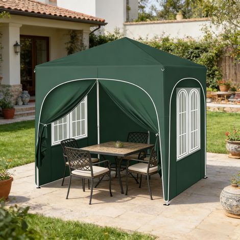 Tonnelle et pergola de jardin pliante avec 4 parois amovibles, imperméable, anti-UV, en métal et tissu oxford vert, 2x2m