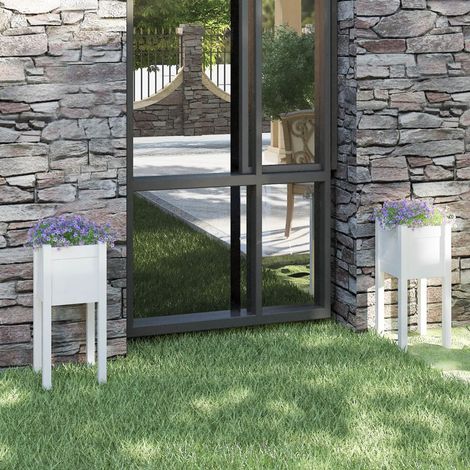 Lot de 2 Jardinières d'extérieur,Bac à fleurs Blanc 31x31x70 cm Bois de pin -14339 (1/5)