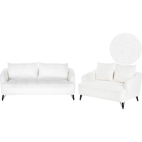 Living Room Set 5 Seater HOBRO Boucle White