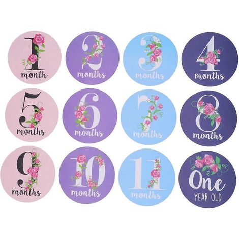 12 autocollants mensuels à motifs floraux pour bébé et nouveau-né-1111cm