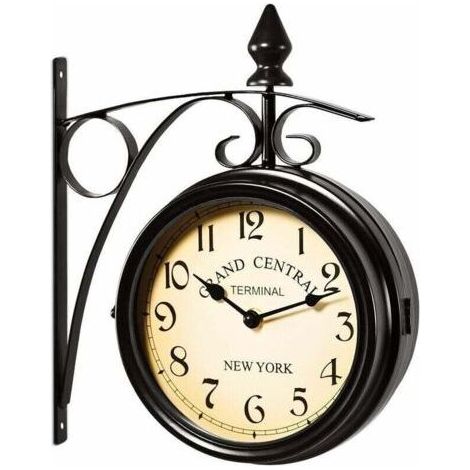 Horloge de gare à double face 29 x 9,5 x 32,5 cm Montre murale à quartz retro vintage 2 cadrans ambiance gare Noir (1/5)
