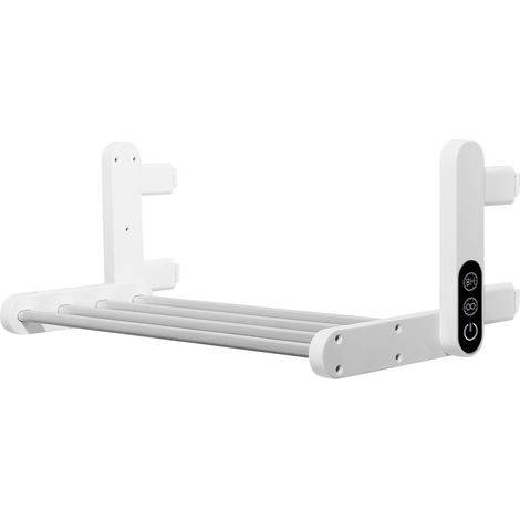 Sèche-serviettes électrique, sèche-serviettes électrique blanc pour salle de bains, avec thermostat (55 °C), modèle mural, sans perçage, avec minuterie, pliable, écran tactile, en aluminium (1/5)