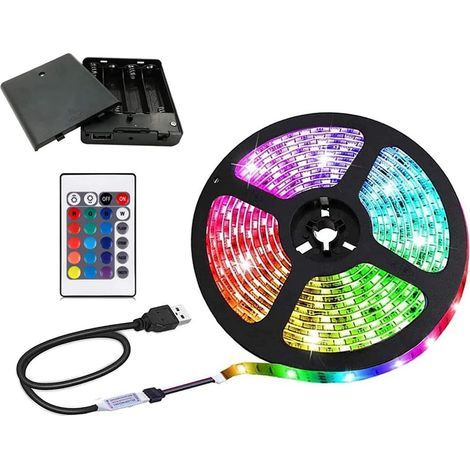 Battery Powered LED Strip Lights with 24Keys Remote Controller,16 Colors for Decoration,DIY (6.56 feet) (1/5)