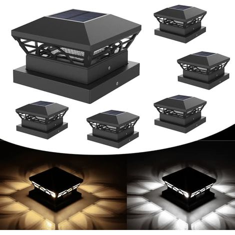 Lampe solaire sur poteau - Éclairage extérieur étanche en plastique noir - LED blanc chaud/blanc froid - Décoration de clôture/terrasse - Éclairage de jardin