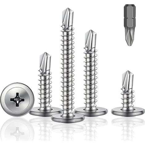 vis autotaraudeuses en acier inoxydable 4,8 x 50 mm - Vis auto-foreuses en acier inoxydable 410 - Pour tôle, bois, plastiques avec embout (1/5)