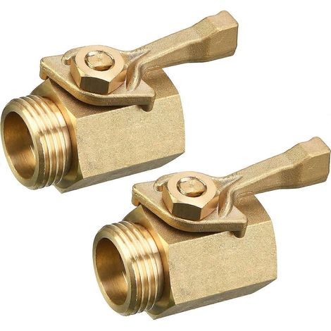 Lot de 2 robinets d'arrêt robustes en laiton 3/4 pour tuyau d'arrosage, avec 2 rondelles. (1/3)
