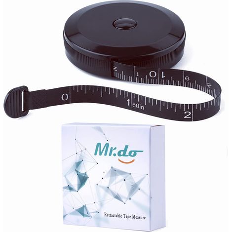 Mètre à Ruban de Couture Rétractable 150 cm / 60 Pouces pour Corps Tissu Tailleur Double Face Noir (1/5)