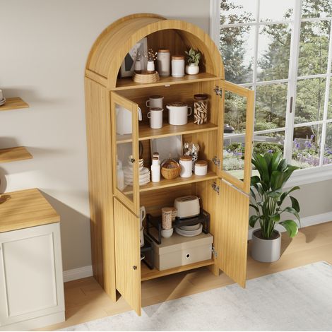 Vitrina con puertas de vidrio y almacenaje cerrado, natural, 78x40x176 cm OKMYHOME (1/5)