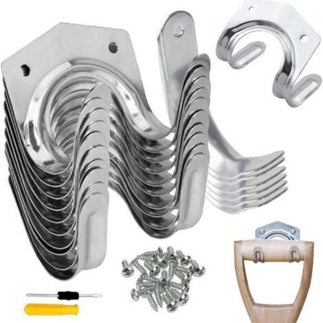 18 Pcs Crochets de Rangement, Porte Outils de Jardin Mural, Porte-Outils Simple/Double en Fer pour Garage Remise Entrepôt Ferme Établi, avec Vis et Tournevis