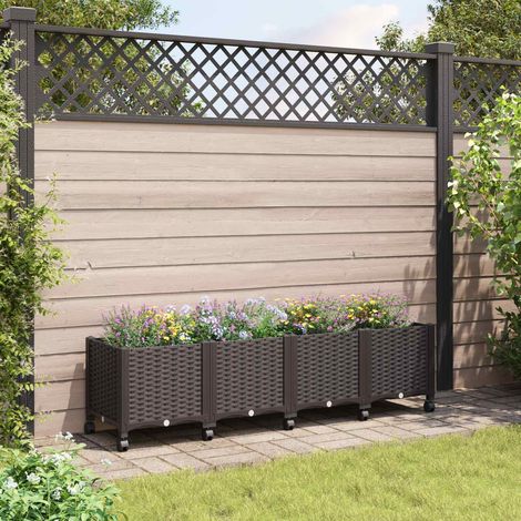 vidaXL Vaso da Giardino con Ruote Marrone 160 x 40 x 44 cm PP
