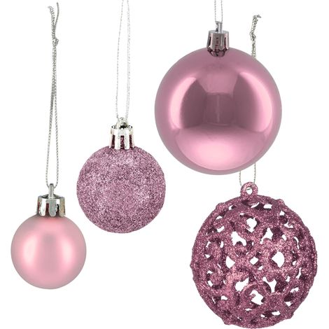 Set di 50 sfere di Natale decorative glitterate per albero 7 x 6 cm in plastica rossa 130012516