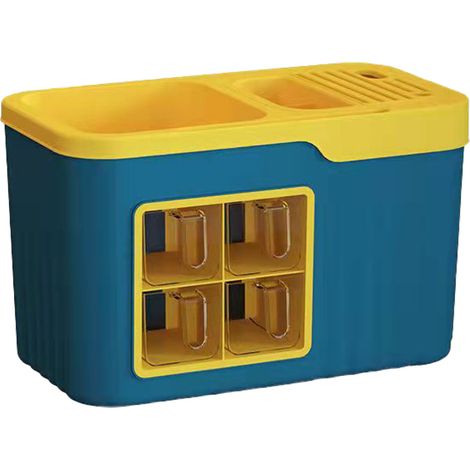Rangement d'épices de cuisine en plastique, support multifonctionnel pour couteaux et condiments, organisateur de bouteilles, 4 compartiments bleu et jaune (1/5)