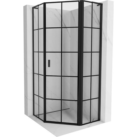 Mexen Mist L cabine de douche pentagonale pivotante droite 80 x 80 cm, grille noire, noir - 8A8L-080-080-70-77-P (1/5)