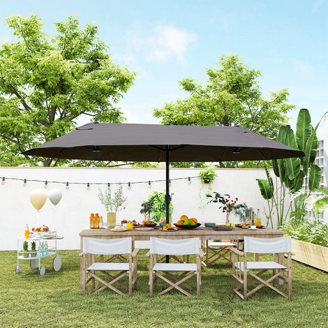 Sombrilla Doble para Jardín 460x270x240 cm Parasol Anti UV con Manivela para Exterior Patio Terraza Piscina Color Gris (1/5)