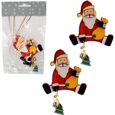 Set di ciondoli natalizi rossi di Babbo Natale con campanellini - 10 cm (1/4)