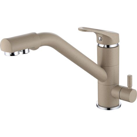 (beige) Robinet d'eau potable 3 voies en acier inoxydable pour filtre à eau Robinet de cuisine 3 en 1 Chromé Robinet d'eau potable avec 2 leviers (1/5)