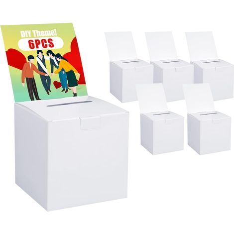 Urnes avec fente Boîtes à suggestions Boîtes à dons blanches avec en-tête amovible pour vote collecte concours de cartes 15 x 15 x 15 cm (1/5)