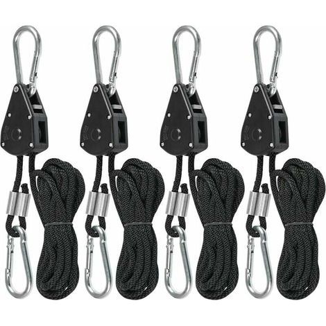 4 Pcs Cordes à cliquet avec Crochets pour Lampe ou Plantes, Corde de Crochet Réglable 200cm de long (2 Paire) (1/5)