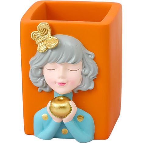 Porte-stylo en forme de pomme orange, accessoire de bureau mignon et créatif, rangement pratique pour stylos et pinceaux, décoration originale (1/5)