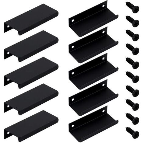 Lot de 10 poignées rectangulaires de 8 cm pour placard de cuisine, avec vis, en fer, pour tiroirs, armoires, portes de penderie (noir) (1/5)