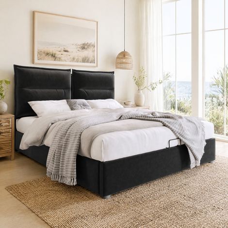 Lit coffre 140x200 relevable velours noir HAVRYA (1/5)