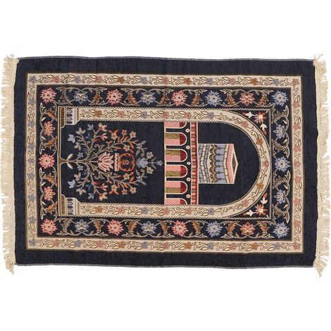 Tapis de prière musulman ethnique, design moderne, idéal pour hommes et femmes, bleu marine, cadeau Ramadan, tapis de sol pour prière. (1/5)