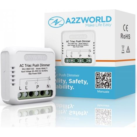 Push AC Triac Dimmer, per Lampada Led Dimmerabile Taglio di Fase, AC 220V 1A Max 150W, Regolabile 10-100%, Sincronizzabile con più Dimmer