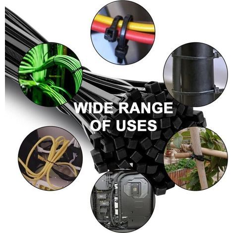 200 pcs Serre Câble 300x4.8mm , Noir, Serre Cable Souple et Robuste Resistant à La Traction De 22kg, Collier De Serrage Réutilisable Usage En Intérieur Et Extérieur