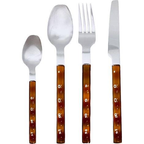 Ménagère 24 Pièces en Acier Inoxydable Argenté et Manche Marron, Service pour 6 Personnes - PANGIVO (1/4)
