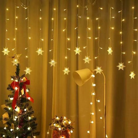 Rideau lumineux flocons de neige, guirlande lumineuse 96 LED de Noël 8 modes Décoration de rideau pour intérieur Noël Fête Mariage Jardin Balcon Fenêtre (1/5)