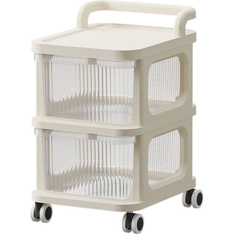 Aufbewahrungswagen mit Schubladen und transparenter Ablage, 4 leichtgängige Rollen fürs Homeoffice, 2 Ebenen, beige (1/5)