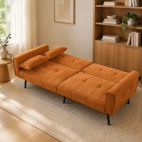 Canapé salon pliable tissu côtelé orange modulable OKMYHOME (1/5)